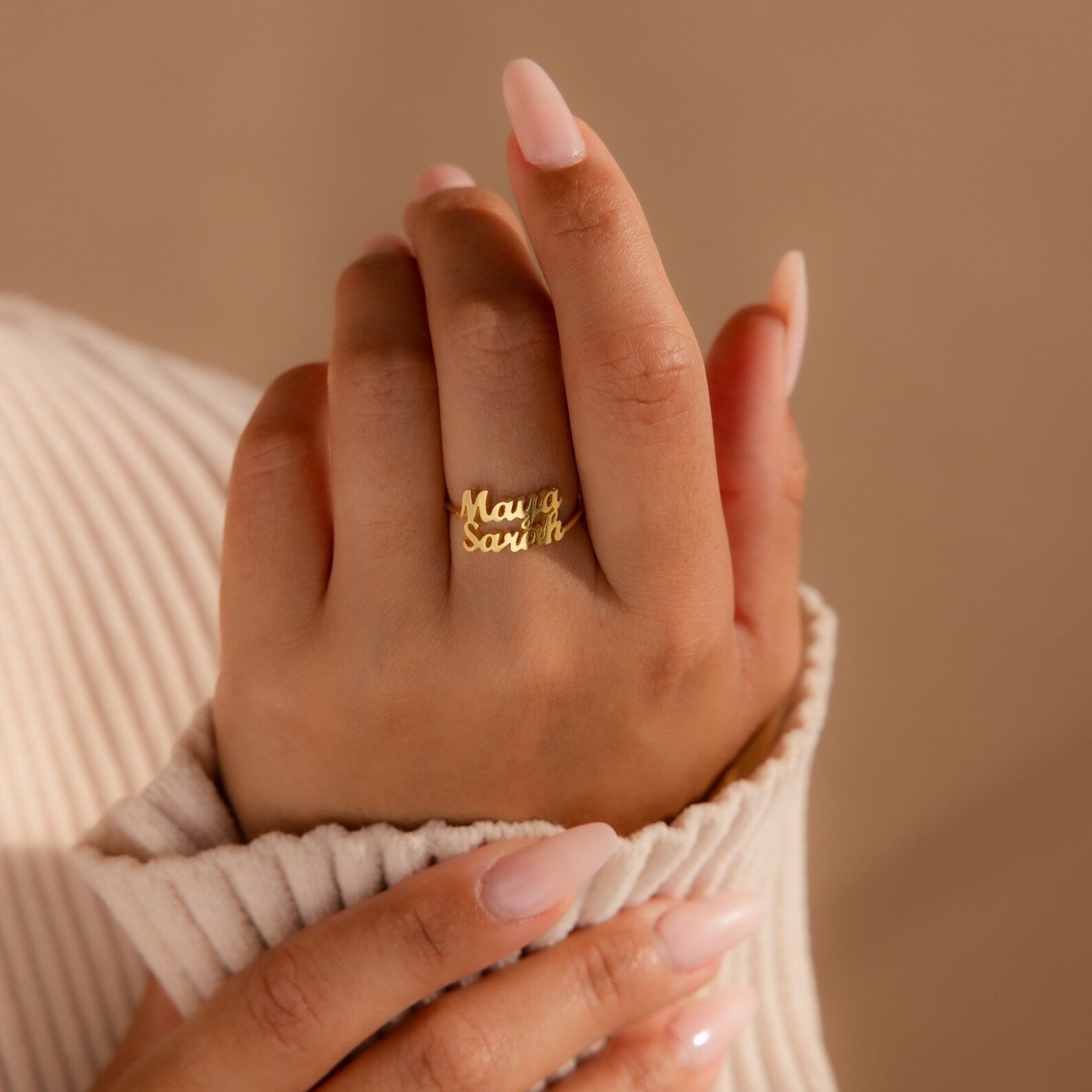 Carry Your Loved Ones Close with our London Duo Name Ring Rose Gold